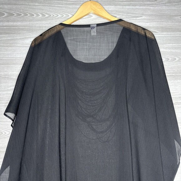 CHICO'S Sheer Size M/L Black Pancho Wrap Bead Necklace Scoop Neck Relax Fit - Picture 11 of 13